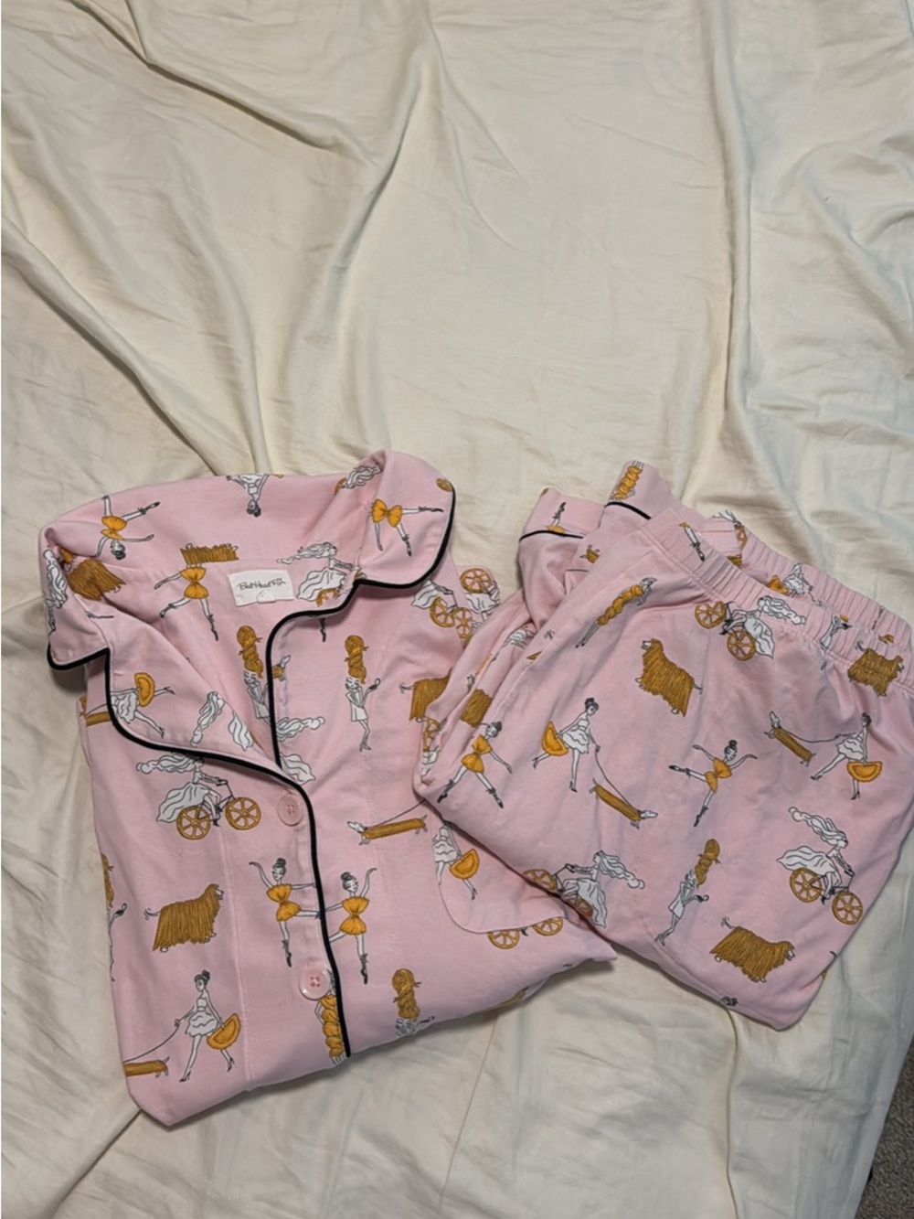 BedHead Pink Pasta Print Pajama Set with Black Piping